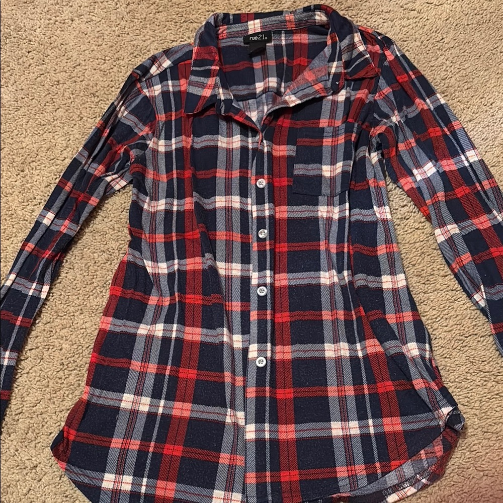 Red and Blue Plaid Long Sleeve Shirt